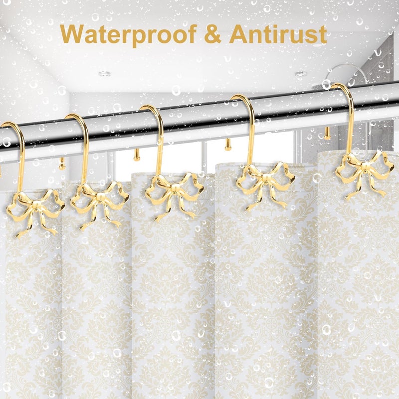 YanKiTour Bow Shower Curtain Hooks, 12 Pack Metal Decorative Rings, Rustproof Bow Knot Design for Bathroom Bedroom Living Room Baby Room Nursery Art Decor (Gold 2) - Image 5